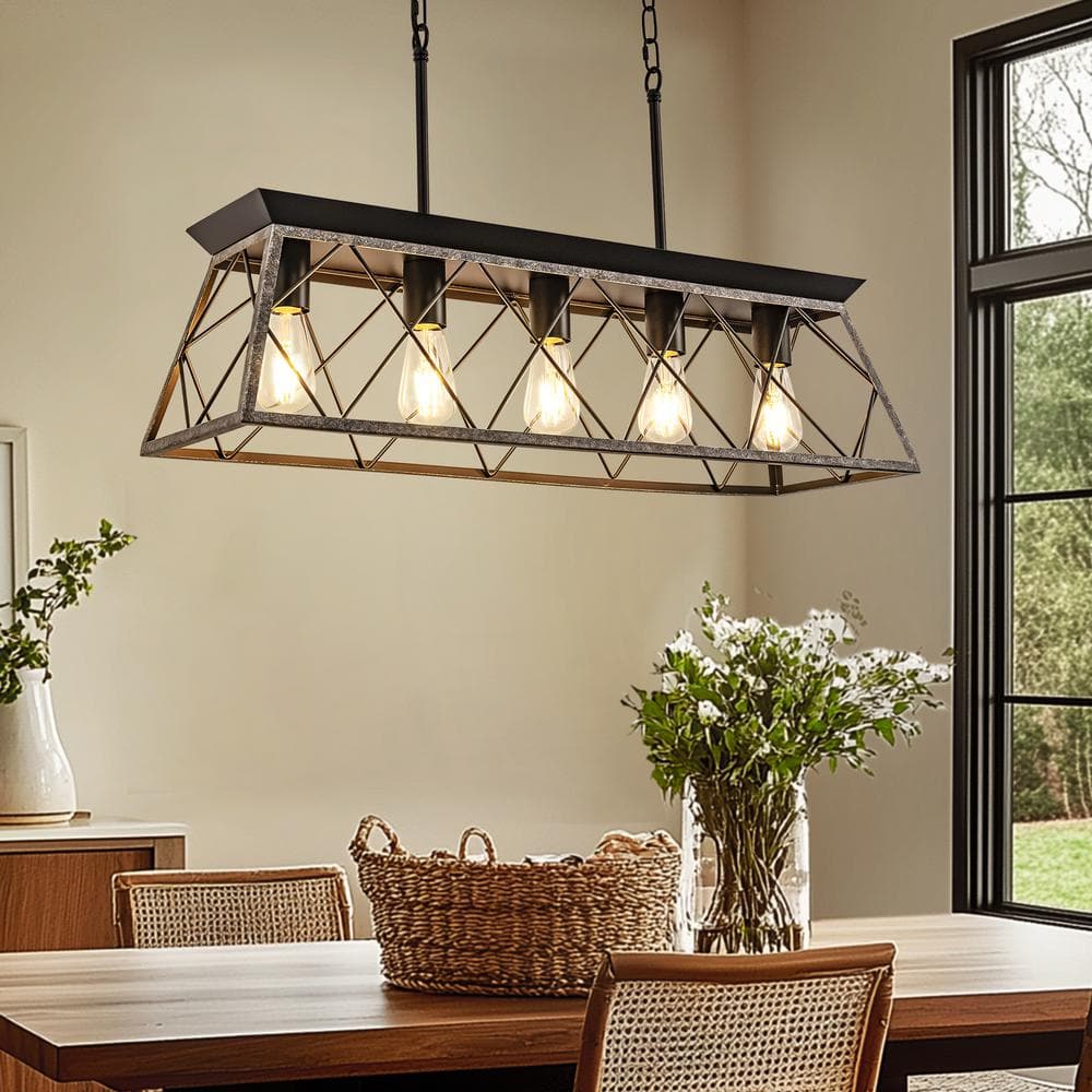 YANSUN 5-Light Black and Rust Farmhouse Chandelier - Antique