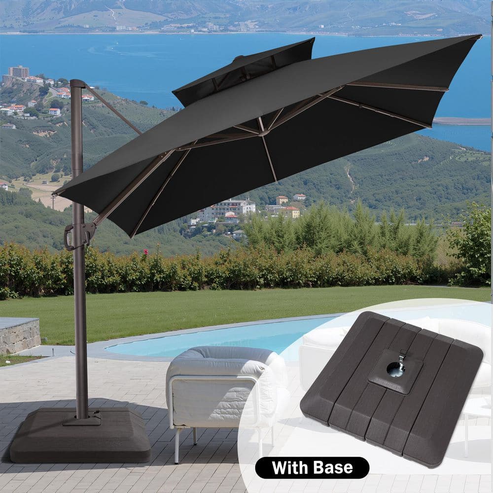 10 ft. Square Aluminum Patio Cantilever Umbrella in Black 360° Rotation Outdoor Umbrella w/ Brown 240 lb. Weighted Base price history on PriceWatchPro