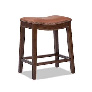 Barlow 24.5 in. Wood Frame Backless Saddle Counter Stool Leather in Brown