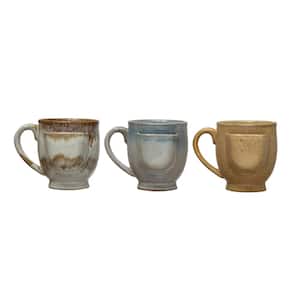 12 oz. Multi-Colored Reactive Glaze Stoneware Mug with Tea Bag Holder (Set of 3)