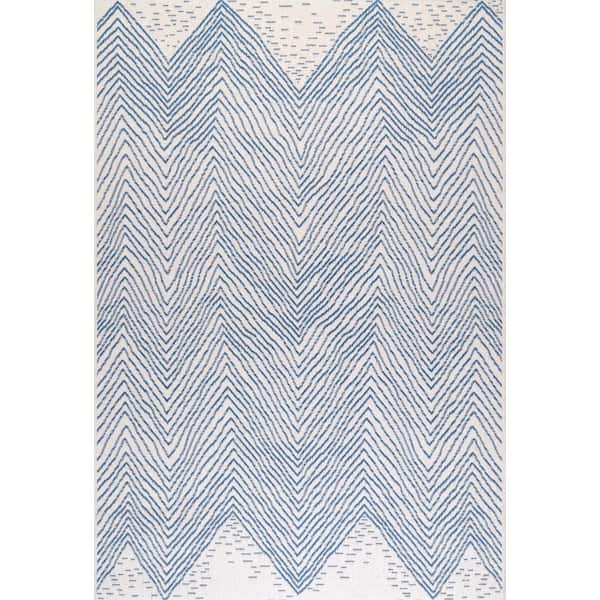 nuLOOM Wavy Geometric Blue 4 ft. x 6 ft. Indoor/Outdoor Patio Area Rug