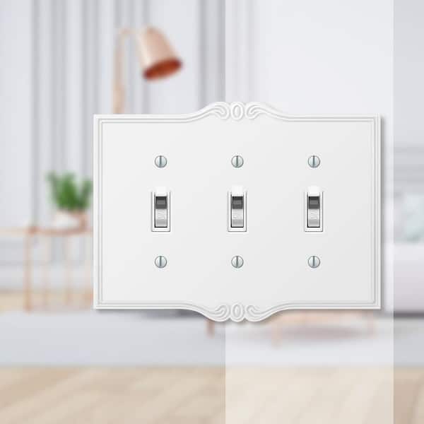Charleston 3 Gang Toggle Composite Wall Plate - White