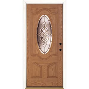 37.5 in. x 81.625 in. Lakewood Brass 3/4 Oval Lite Stained Light Oak Left-Hand Inswing Fiberglass Prehung Front Door