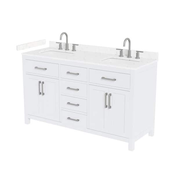 Beckett 60 in. Double Freestanding White Bath Vanity with Carrara Cultured Marble Top