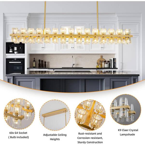 Y⭐︎ YUYI 60-Light Gold Rectangular Chandelier, 54 in. Modern K9