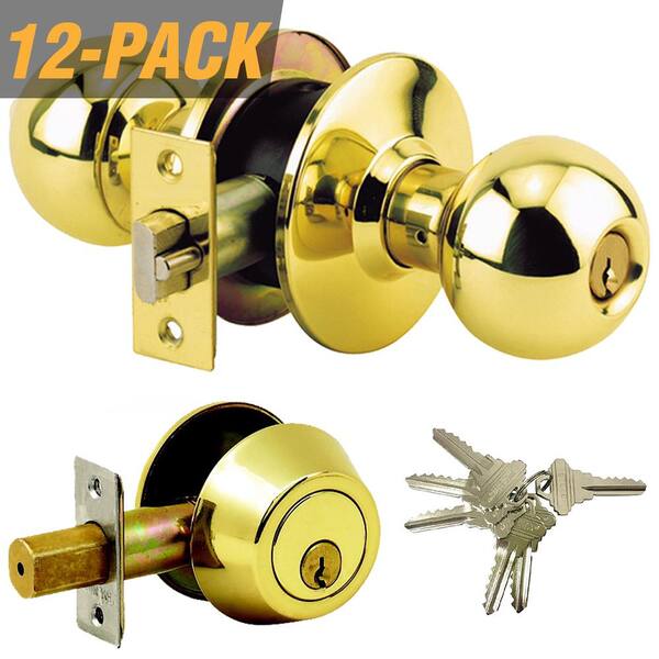 2PK Grip Tight Tools S.Steel Entry Door Knob Combo Lock Set w/Deadbolt-12 Keys