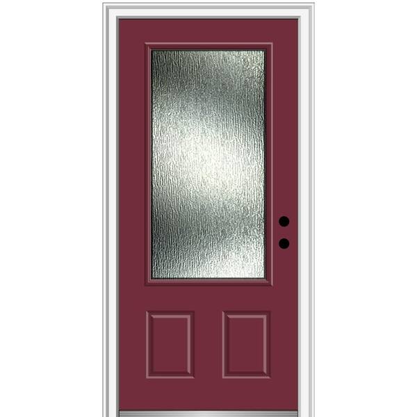 MMI Door Rain Glass 36 in. x 80 in. Left-Hand Inswing 3/4 Lite 2-Panel Painted Burgundy Prehung Front Door on 6-9/16 in. Frame
