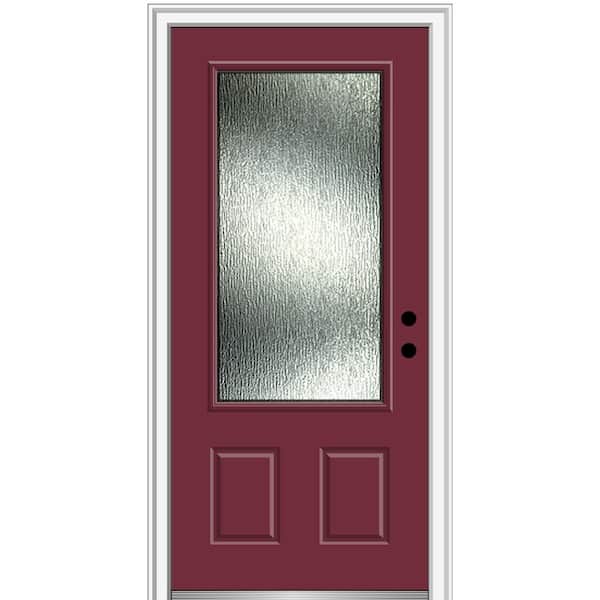 MMI Door Rain Glass 36 in. x 80 in. Left-Hand Inswing Burgundy Fiberglass Prehung Front Door on 4-9/16 in. Frame