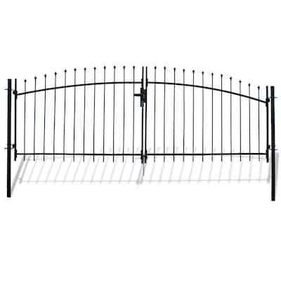 Athens Style 11 ft. x 5 ft. Black Steel DIY Dual Swing Driveway Fence Gate
