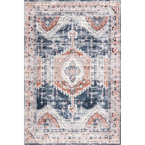 nuLOOM Evette Traditional Medallion Machine Washable Navy 8 ft. x 10 ft. Area Rug