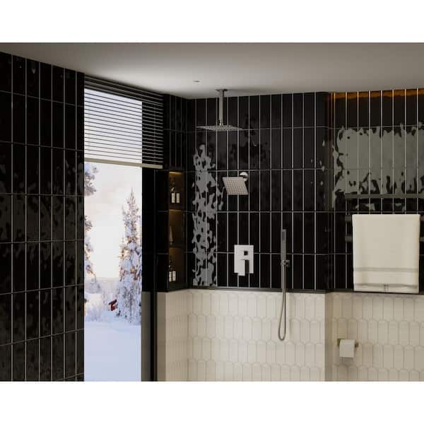 Crozet 1-Handle 3-Spray Ceiling Mount Dual Shower Head Handheld Shower Head 1.8 GPM in Brushed Nickel (Valve Included)