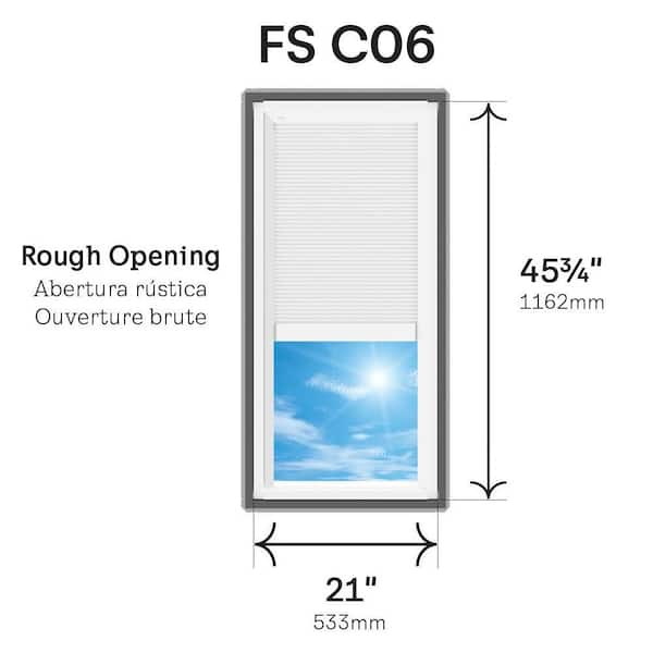 21 in. x 45-3/4 in. Fixed Deck Mount Skylight with Laminated Low-E3 Glass, White Solar Powered Room Darkening Shade