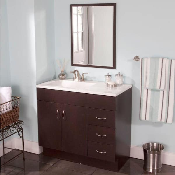St. Paul Vanguard 36 in. W x 19 in. D x 33 in. H Single Sink Bath Vanity in Ebony with White Cultured Marble Top and Mirror