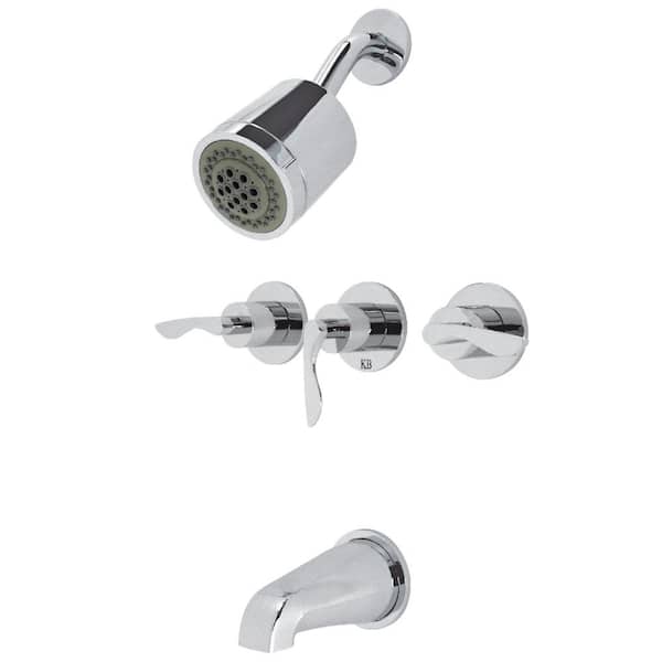 Kingston Brass Serena Triple Handle 2-Spray Tub and Shower Faucet 2 GPM with Corrosion Resistant in Polished Chrome