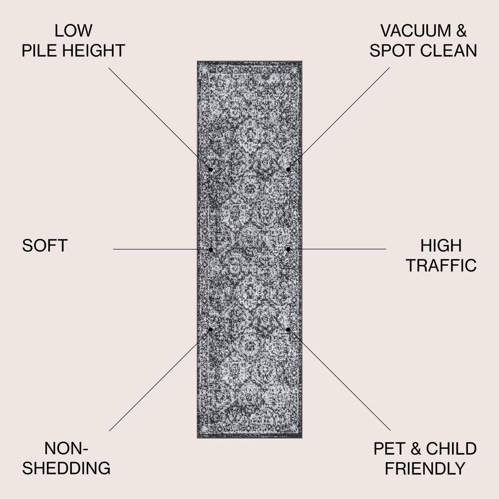 Reversible Black/Ivory Synthetic Boho Vintage Trellis Rug