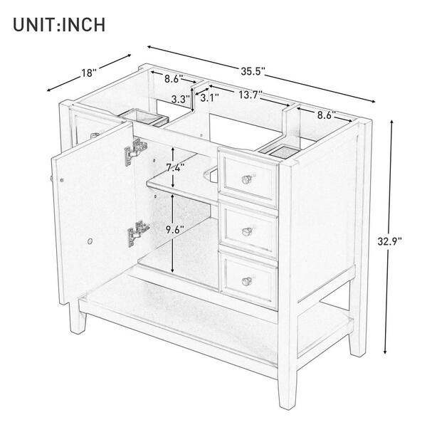 FAMYYT 36 in. W x 18 in. D x 33 in. H Bath Vanity Cabinet