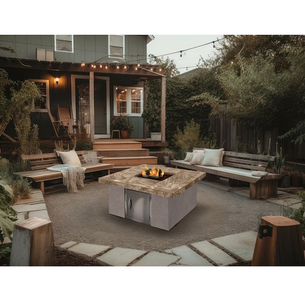 25 in. Stucco and Tile Square Gas Fire Pit