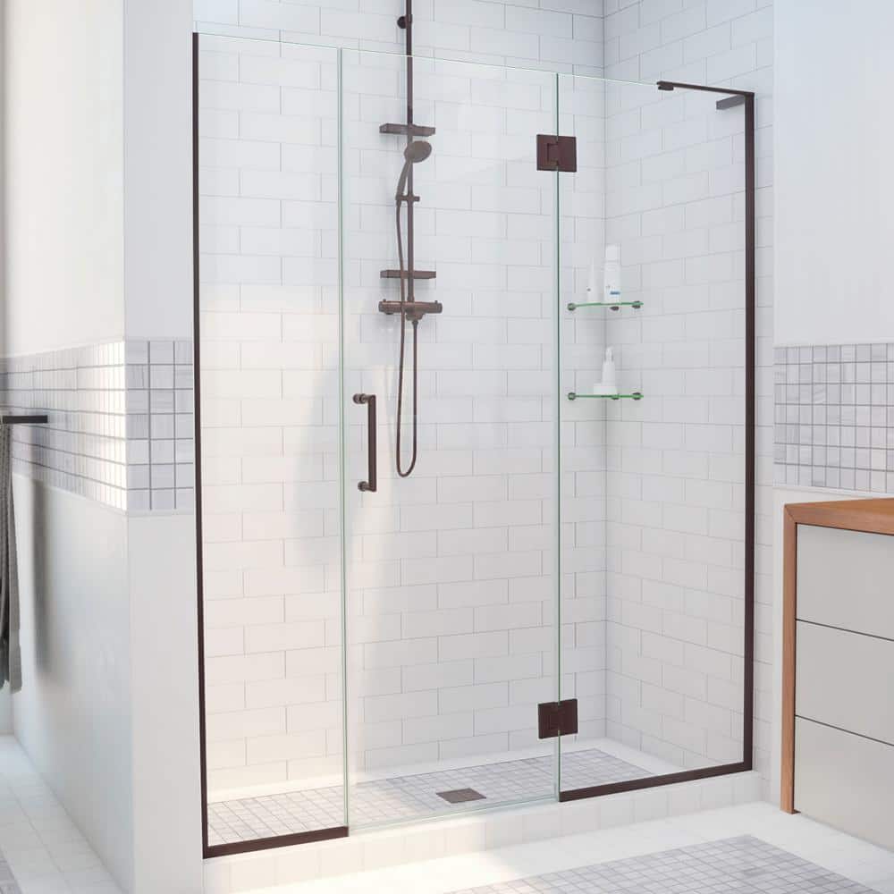 Unidoor-X 68" Black Frameless Hinged Shower Door with Clear Glass