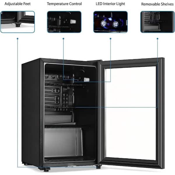 HAILANG 16 in. Single Zone 80 12 oz. Cans Beverage Cooler in Black