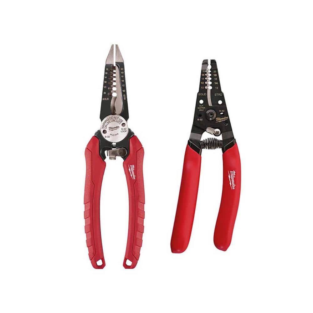 Milwaukee 7.75 in. Combination Electricians 6-in-1 Wire Strippers Pliers  with Wire Strippers (2-Piece) 48-22-3079-48-22-6109 The Home Depot