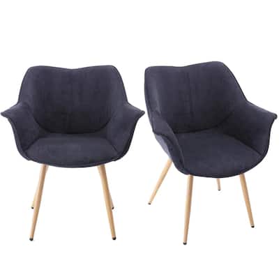 Upholstered Dining Chairs in Dark Blue Fabrics, (Set of 2)