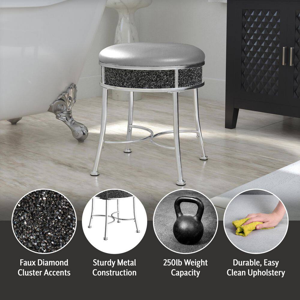 Silver and Black Faux Diamond Chrome Vanity Stool