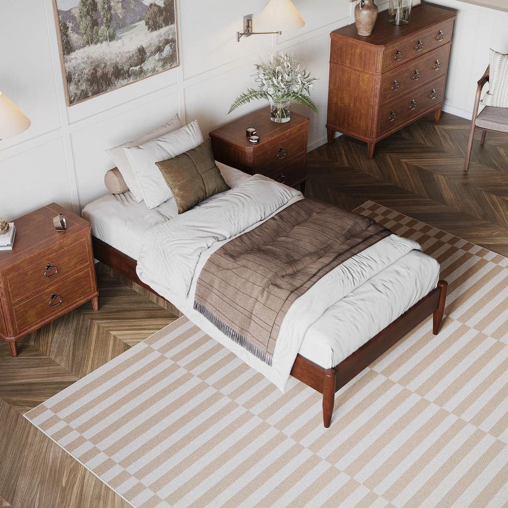 Pasadena Walnut Twin XL Solid Wood Platform Bed with Slats