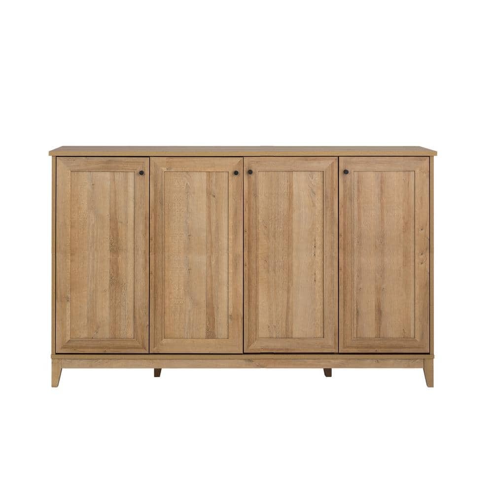 Oak 4-Door Shaker Style Storage Cabinet with Adjustable Shelving