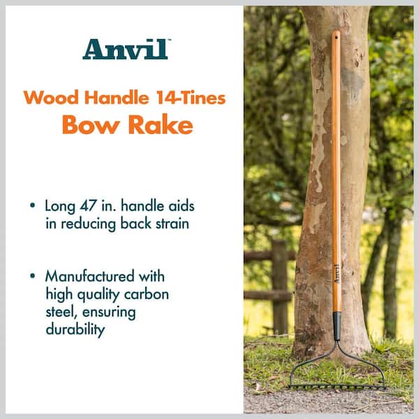 Anvil - 47 in. L Wood Handle 14-Tines Garden Bow Rake