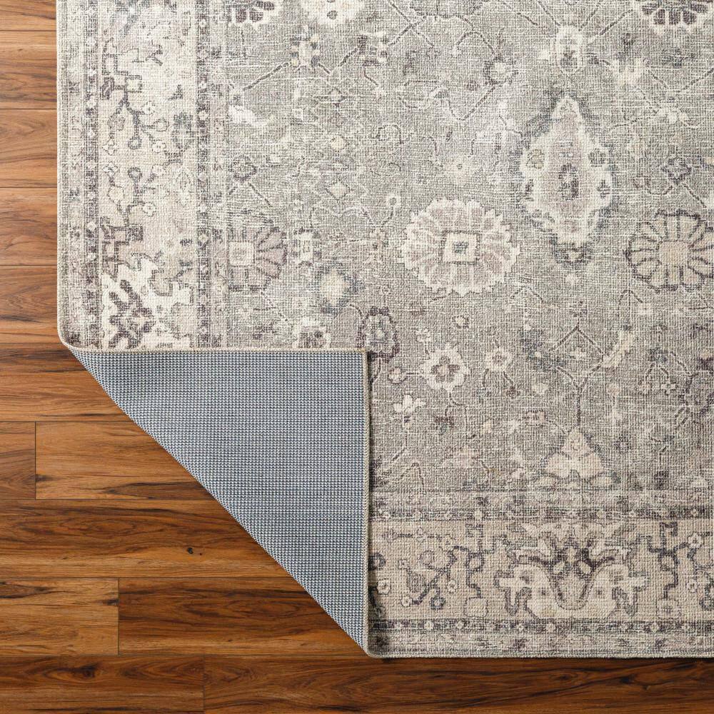 Davina Vintage-Style Floral Motif Area Rug in London Fog, 6'7" x 9'