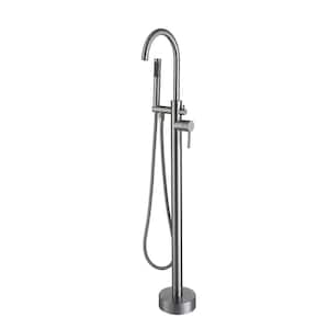 Single-Handle Freestanding Tub Faucet with Hand Shower Head in Brushed Nickel