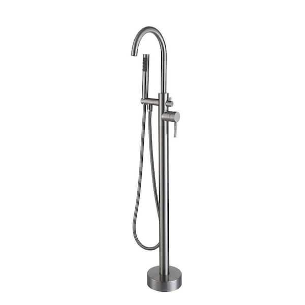 Single-Handle Freestanding Tub Faucet with Hand Shower Head in Brushed Nickel
