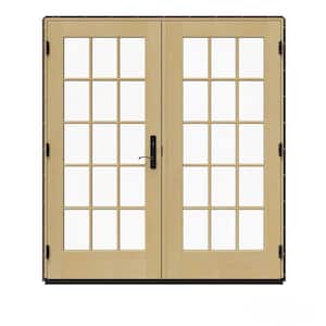 72 in. x 80 in. W-5500 Brown Clad Wood Right-Hand 15 Lite French Patio Door w/Unfinished Interior