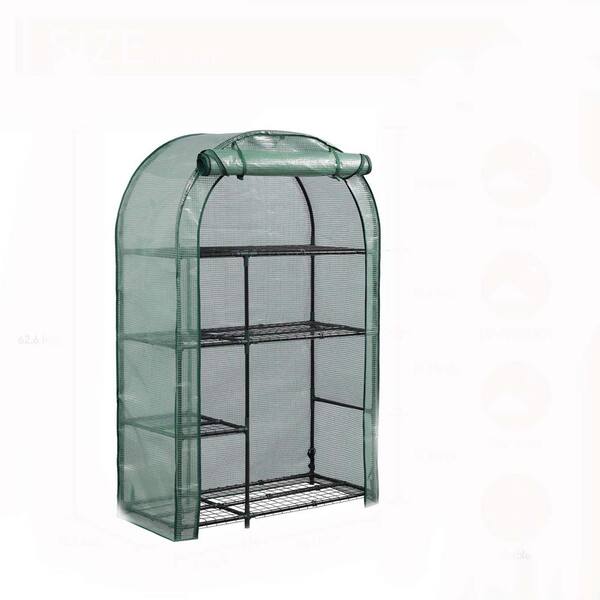 Zeus & Ruta 39.4 in. W x 17.73 in. D x 62.6 in. H 4-Tier Mini Dark Green Greenhouse