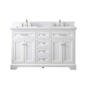 Thompson 54 in. W x 22 in. D Bath Vanity in White with Engineered Stone Vanity Top in Carrara White with White Sinks