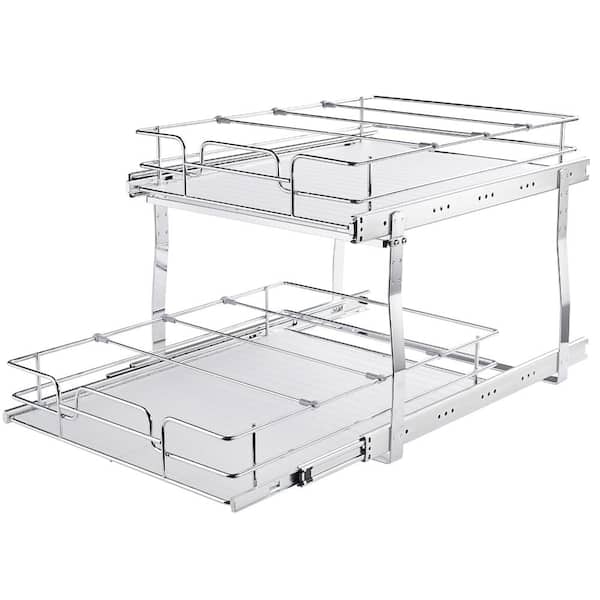 2 Tier Pull Out Cabinet Organizer Heavy Duty Slide Out Pantry Shelves Steel Roll Out Drawers Sliding Drawer Storage