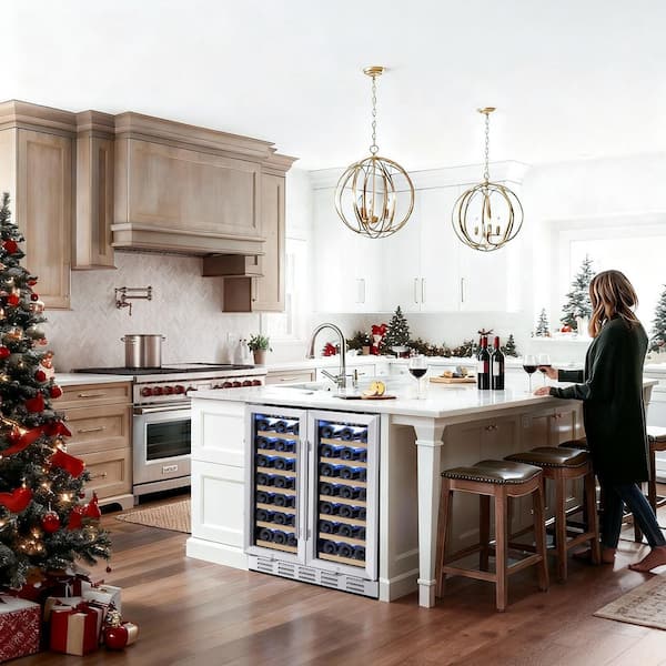 30 in. Wine Cooler 66 Bottle Dual Zone Built-in and Freestanding with Stainless Steel and Glass French-Door Style