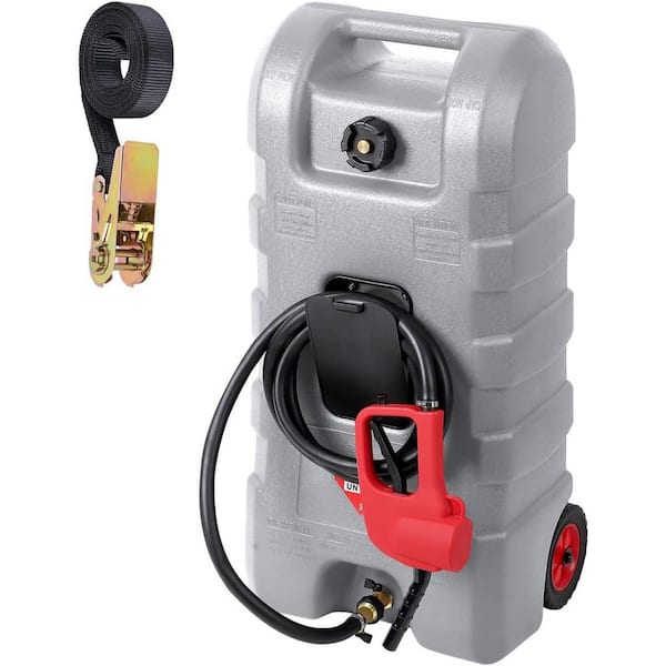 15 Gallon Portable Fuel Storage Tank with Manual Siphon Pump and 10FT Hose, Gray