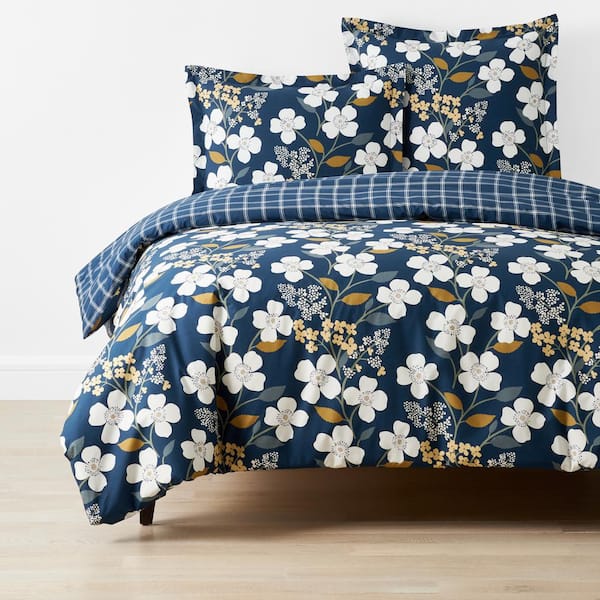 The Company Store Company Cotton Adley Floral Navy Twin XL Cotton Percale Duvet Cover