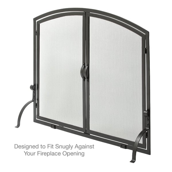 UniFlame Black Wrought Iron 39 in. W Single-Panel Durable Fireplace Screen  with Doors and Heavy Guage Mesh S-1062 - The Home Depot