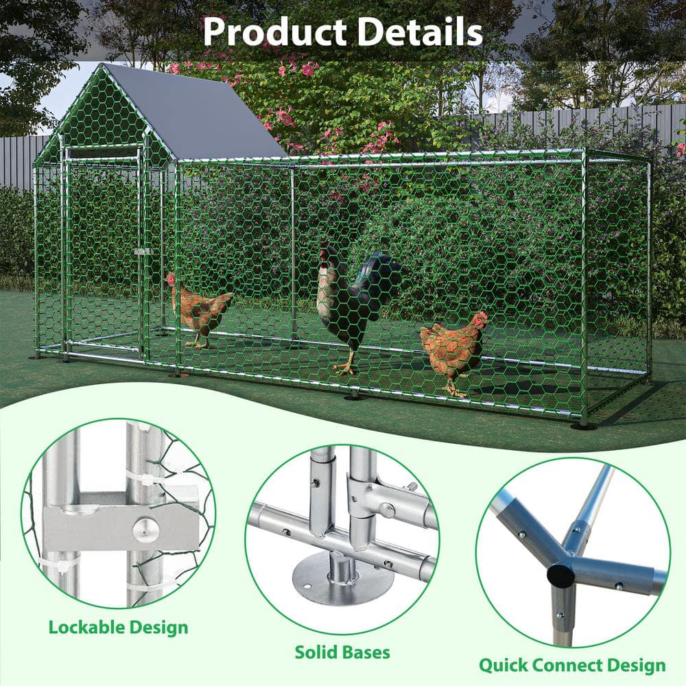 10x3FT Green Metal Chicken Coop with PVC-Coated Wire Mesh and Cover