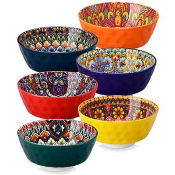 26 oz. Multi-colored Porcelain Cereal Bowls Set of 6 Bohemian Style Serving Bowl for Cereal, Soup, Oatmeal, Salad, Pasta