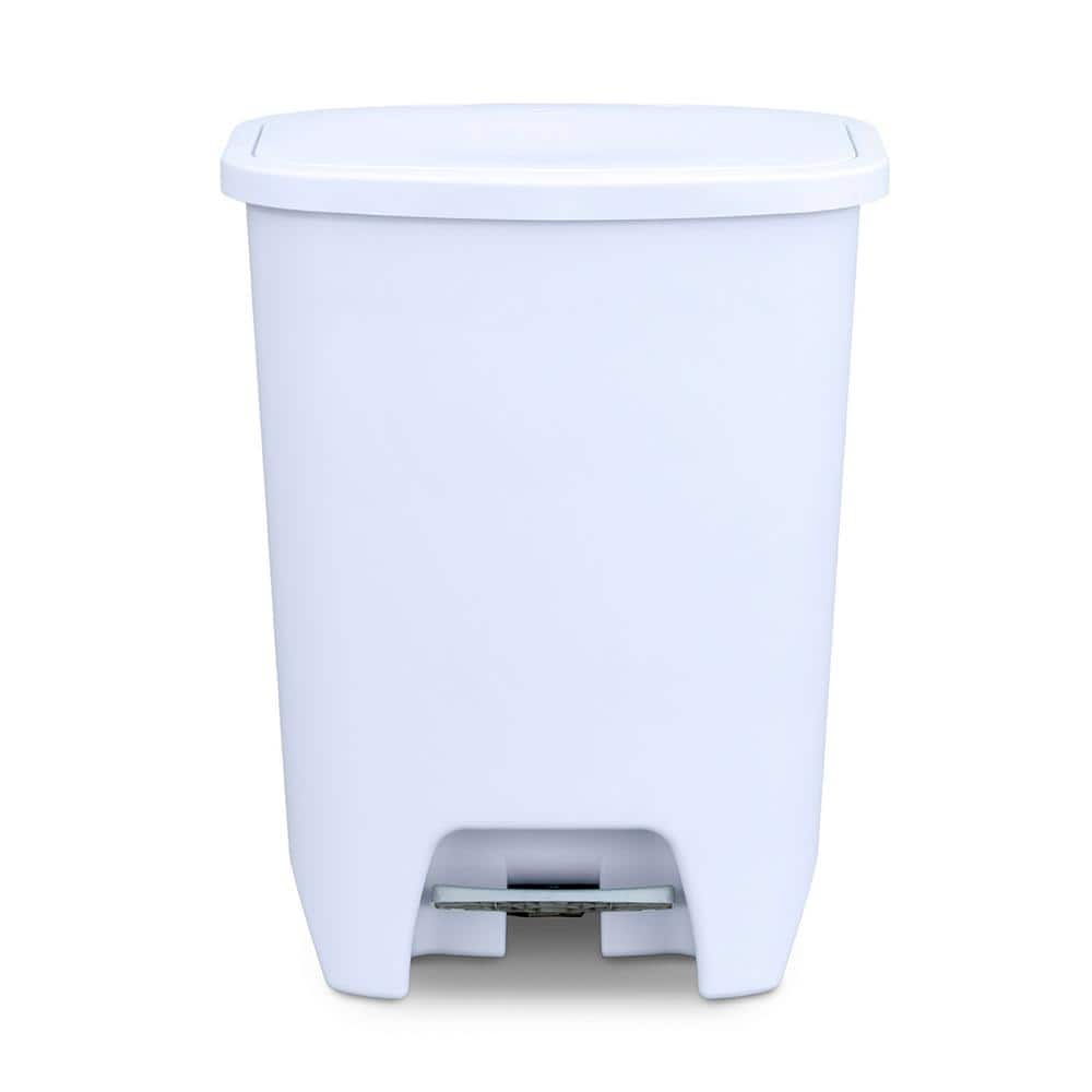 White Plastic Step-On Trash Can with Odor Protection