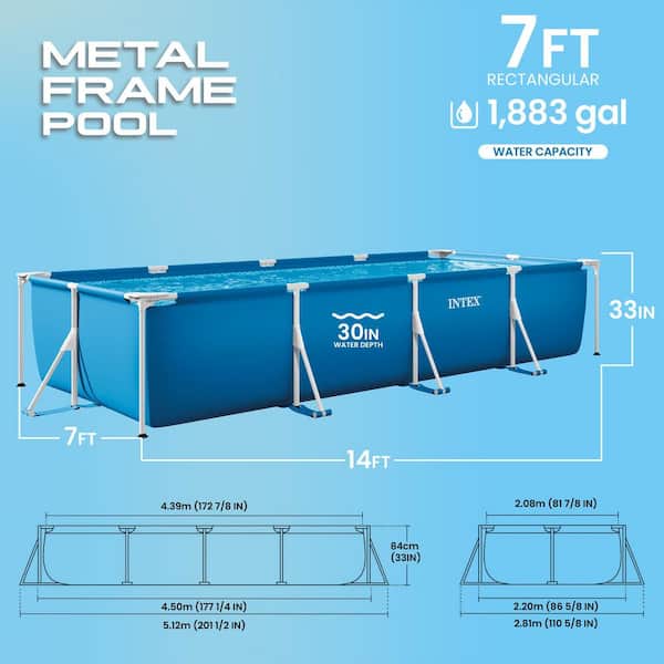 14 ft. 9 in. x 7 ft. 2 in. Rectangular 33 in. Deep Above Ground Pool Set
