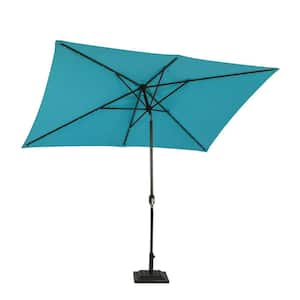 10 ft. x 6.5 ft. Rectangular Market Solar LED Light Patio Umbrella in Light Blue