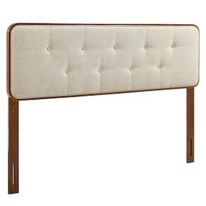 Collins Tufted in Walnut Beige Queen Fabric and Wood Headboard