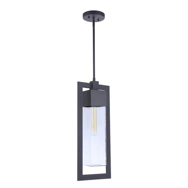 CRAFTMADE Perimeter 21.75 in. 1-Light Midnight Finish Dimmable Outdoor Pendant Light with Seeded Clear Glass, No Bulb Included