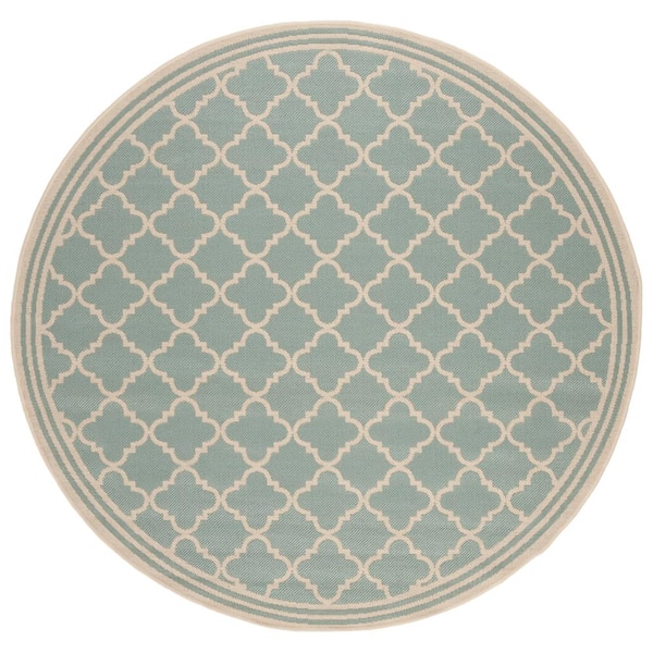 Beach House Aqua/Cream 7 ft. x 7 ft. Round Trellis Indoor/Outdoor Patio  Area Rug