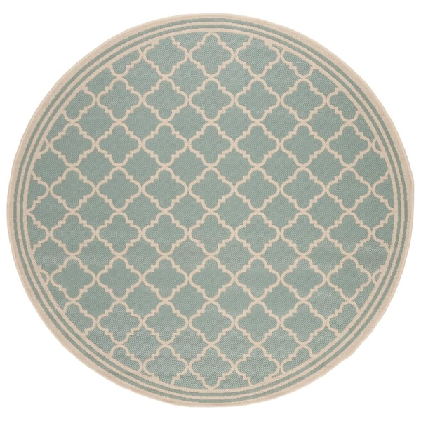 SAFAVIEH Beach House Aqua/Cream 7 ft. x 7 ft. Round Trellis Indoor/Outdoor Patio  Area Rug