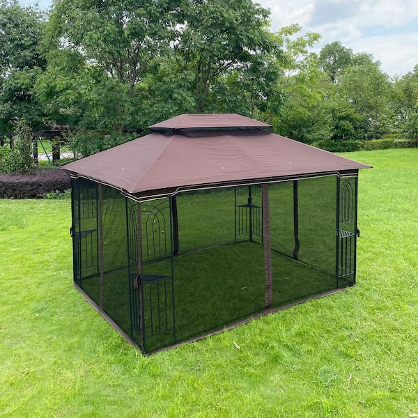 Wateday Patio 13 ft. x 10 ft. Brown Garden Canopy Gazebo with Ventilated  Double Roof And Mosquito net PF-GRA3760 - The Home Depot